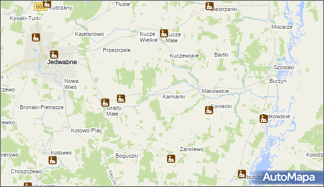 mapa Kamianki gmina Jedwabne, Kamianki gmina Jedwabne na mapie Targeo