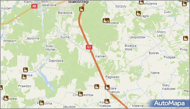 mapa Kamień gmina Białobrzegi, Kamień gmina Białobrzegi na mapie Targeo