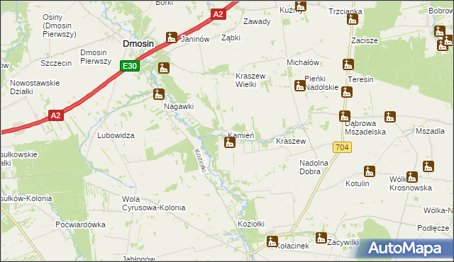 mapa Kamień gmina Dmosin, Kamień gmina Dmosin na mapie Targeo