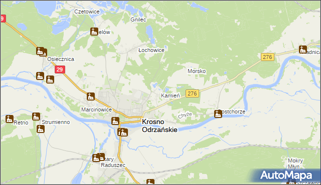 mapa Kamień gmina Krosno Odrzańskie, Kamień gmina Krosno Odrzańskie na mapie Targeo