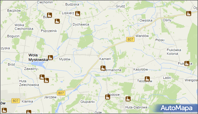 mapa Kamień gmina Wola Mysłowska, Kamień gmina Wola Mysłowska na mapie Targeo