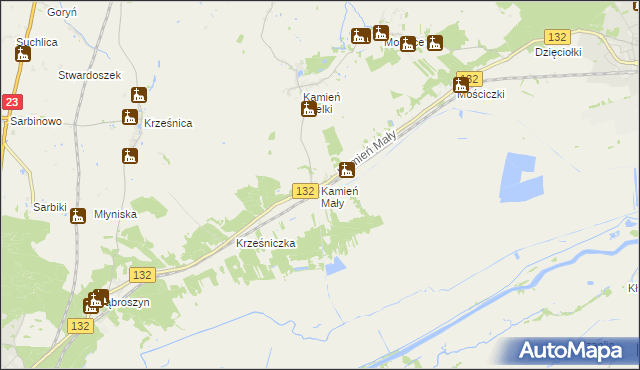 mapa Kamień Mały gmina Witnica, Kamień Mały gmina Witnica na mapie Targeo