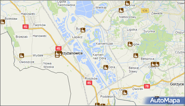 mapa Kamień nad Odrą, Kamień nad Odrą na mapie Targeo