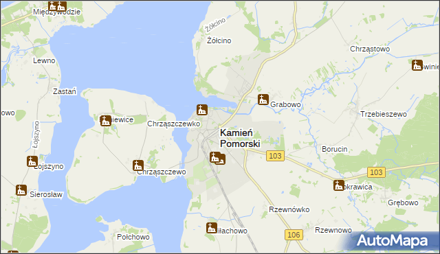 mapa Kamień Pomorski, Kamień Pomorski na mapie Targeo