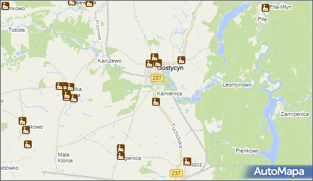 mapa Kamienica gmina Gostycyn, Kamienica gmina Gostycyn na mapie Targeo