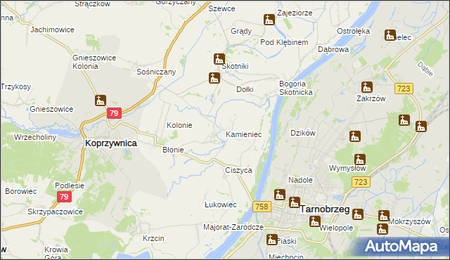 mapa Kamieniec gmina Koprzywnica, Kamieniec gmina Koprzywnica na mapie Targeo