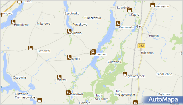 mapa Kamieniec gmina Trzemeszno, Kamieniec gmina Trzemeszno na mapie Targeo