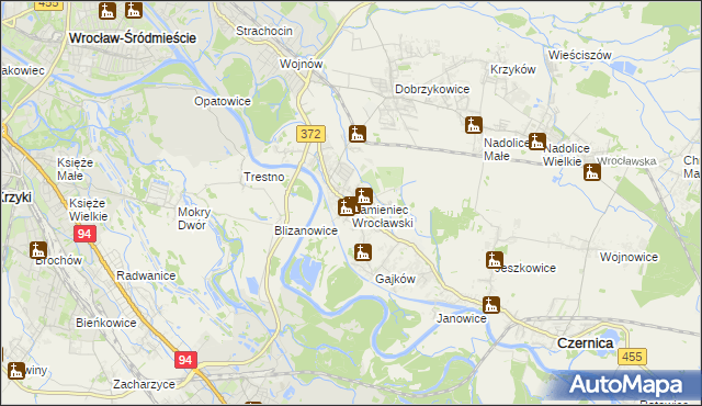 mapa Kamieniec Wrocławski, Kamieniec Wrocławski na mapie Targeo