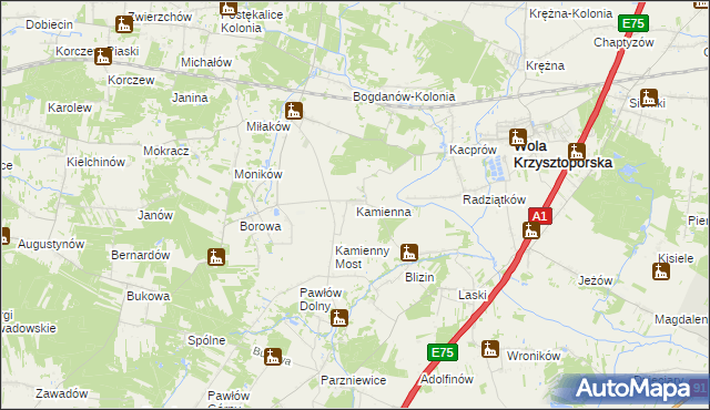 mapa Kamienna gmina Wola Krzysztoporska, Kamienna gmina Wola Krzysztoporska na mapie Targeo