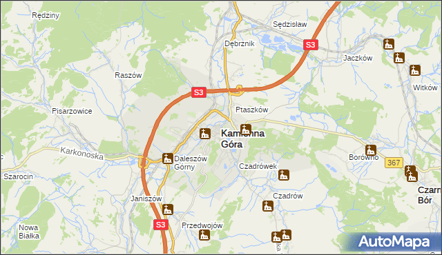 mapa Kamienna Góra, Kamienna Góra na mapie Targeo