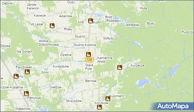 mapa Kamienna Wola gmina Gowarczów, Kamienna Wola gmina Gowarczów na mapie Targeo