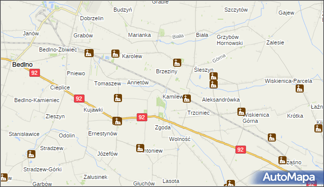 mapa Kamilew gmina Bedlno, Kamilew gmina Bedlno na mapie Targeo