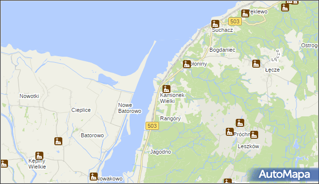 mapa Kamionek Wielki gmina Tolkmicko, Kamionek Wielki gmina Tolkmicko na mapie Targeo