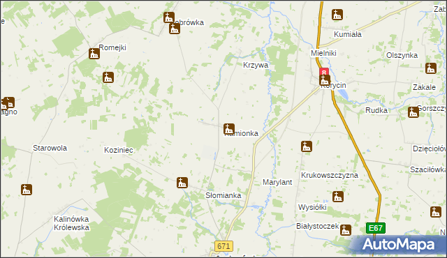 mapa Kamionka gmina Jasionówka, Kamionka gmina Jasionówka na mapie Targeo