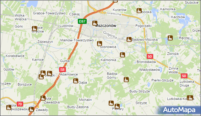 mapa Kamionka gmina Mszczonów, Kamionka gmina Mszczonów na mapie Targeo