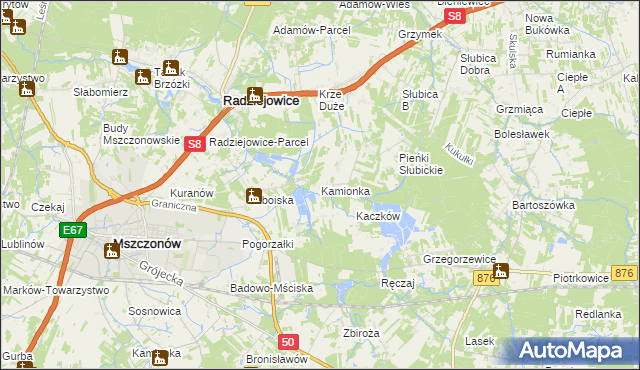 mapa Kamionka gmina Radziejowice, Kamionka gmina Radziejowice na mapie Targeo
