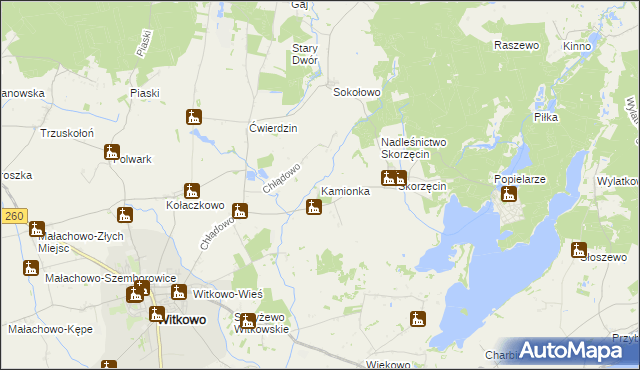 mapa Kamionka gmina Witkowo, Kamionka gmina Witkowo na mapie Targeo