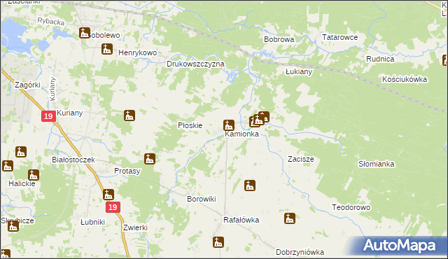 mapa Kamionka gmina Zabłudów, Kamionka gmina Zabłudów na mapie Targeo