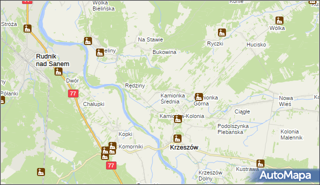 mapa Kamionka Średnia, Kamionka Średnia na mapie Targeo