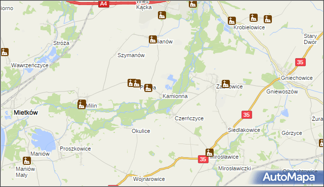 mapa Kamionna gmina Kąty Wrocławskie, Kamionna gmina Kąty Wrocławskie na mapie Targeo