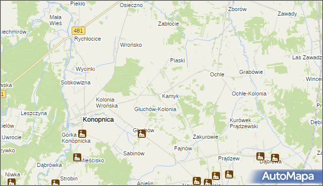 mapa Kamyk gmina Konopnica, Kamyk gmina Konopnica na mapie Targeo