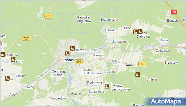 mapa Kamyk gmina Pionki, Kamyk gmina Pionki na mapie Targeo