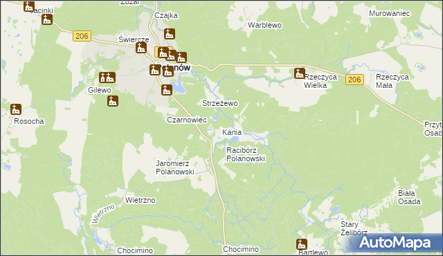 mapa Kania gmina Polanów, Kania gmina Polanów na mapie Targeo