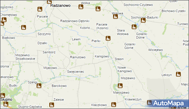 mapa Kanigowo gmina Bodzanów, Kanigowo gmina Bodzanów na mapie Targeo