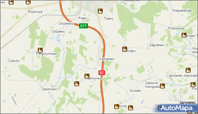 mapa Kanigowo gmina Nidzica, Kanigowo gmina Nidzica na mapie Targeo