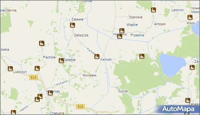 mapa Kaniuki gmina Podedwórze, Kaniuki gmina Podedwórze na mapie Targeo