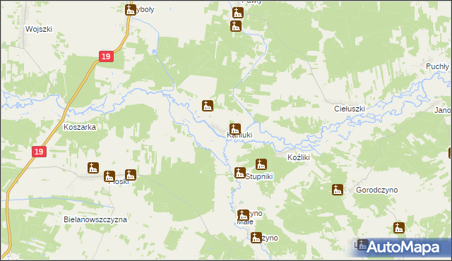 mapa Kaniuki gmina Zabłudów, Kaniuki gmina Zabłudów na mapie Targeo