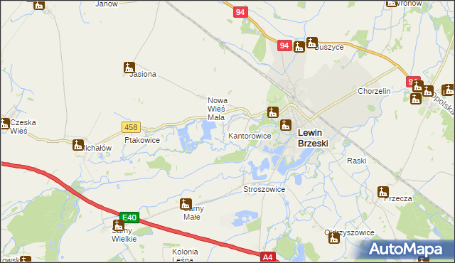 mapa Kantorowice gmina Lewin Brzeski, Kantorowice gmina Lewin Brzeski na mapie Targeo