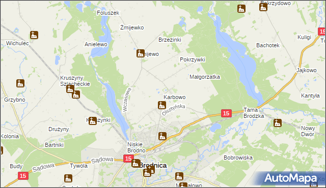 mapa Karbowo gmina Brodnica, Karbowo gmina Brodnica na mapie Targeo