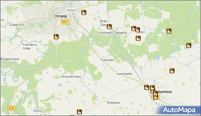 mapa Karbowo gmina Orneta, Karbowo gmina Orneta na mapie Targeo