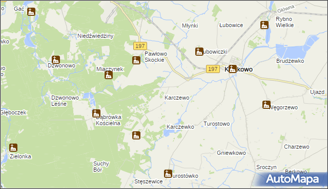 mapa Karczewo gmina Kiszkowo, Karczewo gmina Kiszkowo na mapie Targeo