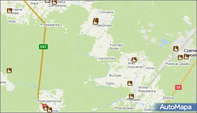 mapa Karczmisko gmina Czarna Białostocka, Karczmisko gmina Czarna Białostocka na mapie Targeo