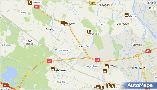 mapa Karczów gmina Dąbrowa, Karczów gmina Dąbrowa na mapie Targeo