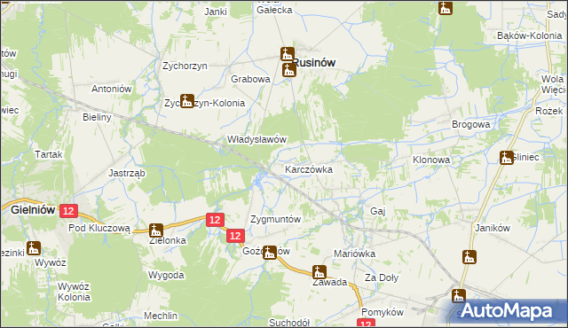 mapa Karczówka gmina Rusinów, Karczówka gmina Rusinów na mapie Targeo