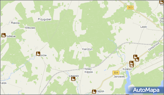 mapa Karczyn gmina Sulechów, Karczyn gmina Sulechów na mapie Targeo