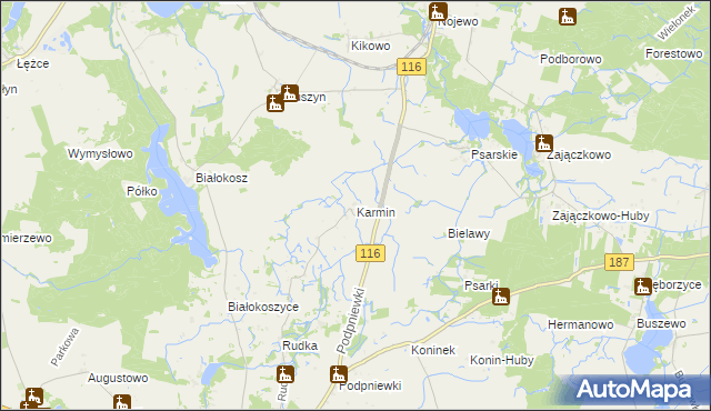 mapa Karmin gmina Pniewy, Karmin gmina Pniewy na mapie Targeo