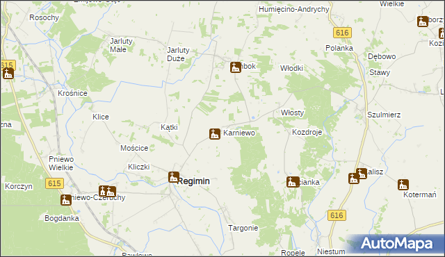 mapa Karniewo gmina Regimin, Karniewo gmina Regimin na mapie Targeo
