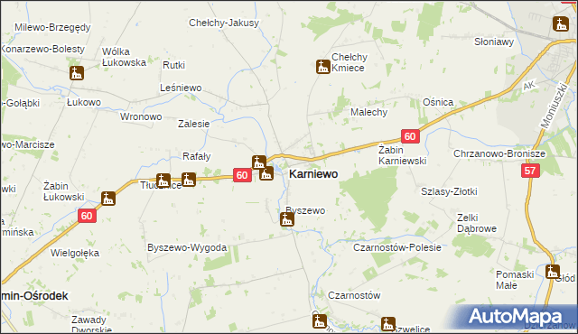 mapa Karniewo powiat makowski, Karniewo powiat makowski na mapie Targeo