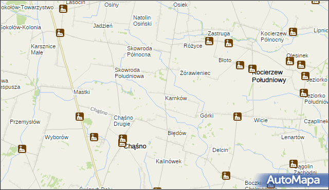 mapa Karnków gmina Chąśno, Karnków gmina Chąśno na mapie Targeo
