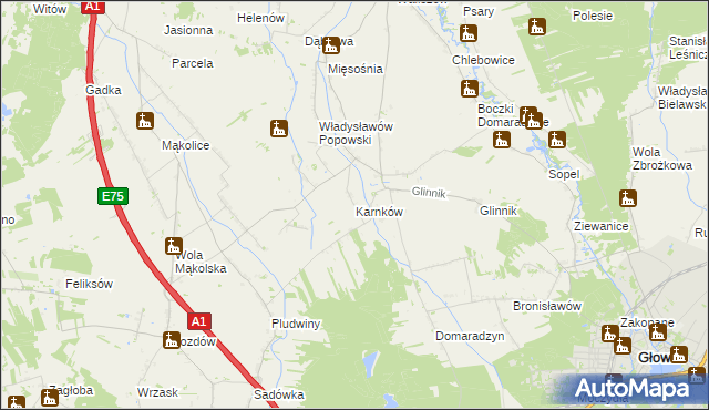 mapa Karnków gmina Głowno, Karnków gmina Głowno na mapie Targeo