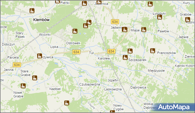 mapa Karolew gmina Klembów, Karolew gmina Klembów na mapie Targeo