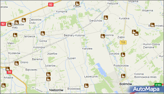 mapa Karolew gmina Nieborów, Karolew gmina Nieborów na mapie Targeo