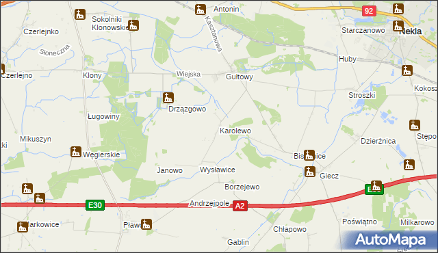 mapa Karolewo gmina Dominowo, Karolewo gmina Dominowo na mapie Targeo