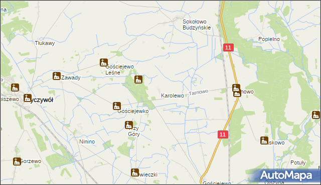 mapa Karolewo gmina Rogoźno, Karolewo gmina Rogoźno na mapie Targeo