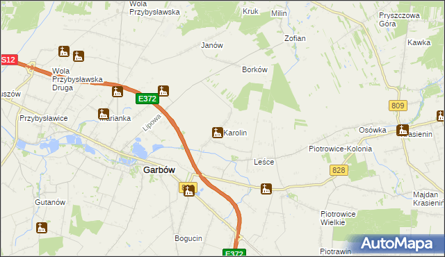 mapa Karolin gmina Garbów, Karolin gmina Garbów na mapie Targeo