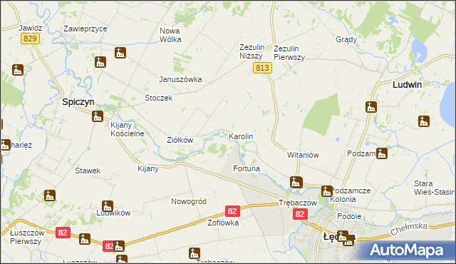 mapa Karolin gmina Łęczna, Karolin gmina Łęczna na mapie Targeo